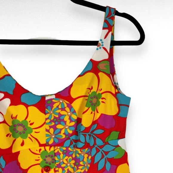 Vintage 60s Red & Yellow Floral Mini Dress (S) - Picture 3 of 10